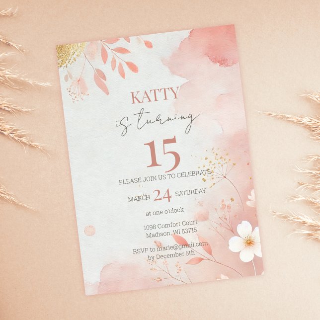 Invitación de cumpleaños 15 de Pink Floral (Subido por el creador)
