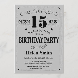 Invitación de cumpleaños 15: Gris negro y plateado