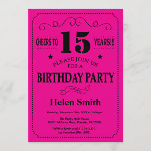 Invitación de cumpleaños 15: Negro y rosa caliente