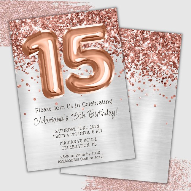 Invitación de cumpleaños 15 Rose Gold Silver (Subido por el creador)
