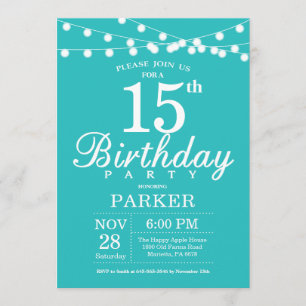 Invitación de cumpleaños 15 Verde azulado Aqua Tur
