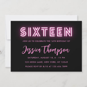 Invitación de cumpleaños 16º Neon Pink