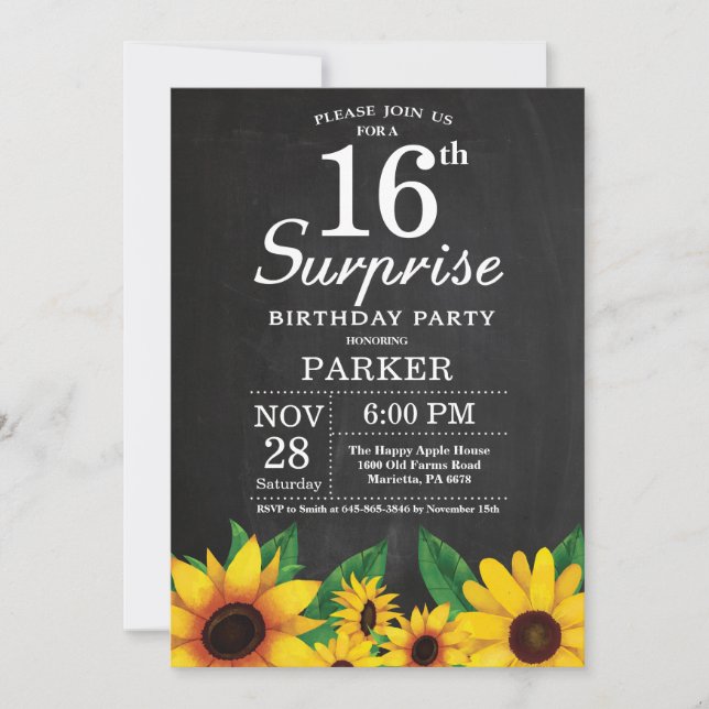 Invitación de cumpleaños 16 a la sorpresa del gira (Anverso)