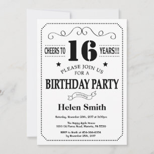 Invitación de cumpleaños 16: Blanco y negro