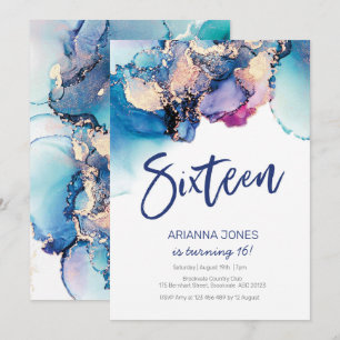 Invitación de cumpleaños 16 color de agua azul abs