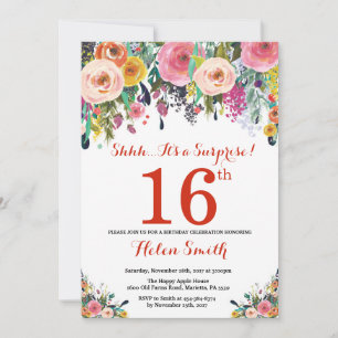 Invitación de cumpleaños 16 con sorpresa floral ro