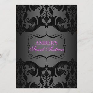 Invitación de cumpleaños 16 damascal rosa y negra