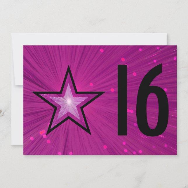 Invitación de cumpleaños '16' de Estrella rosa de  (Anverso)