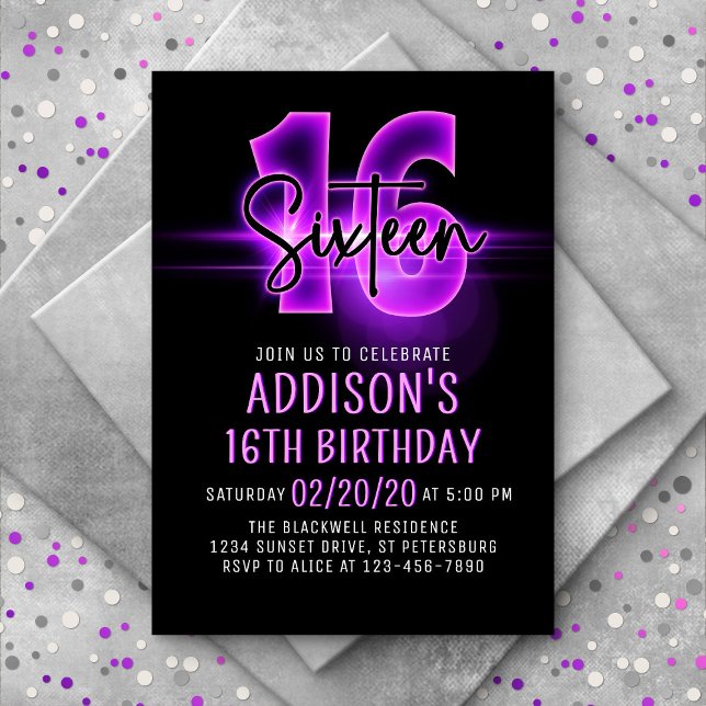 Invitación de cumpleaños 16 de Neón Rosa (Subido por el creador)
