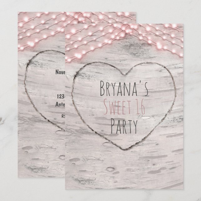 Invitación de Cumpleaños 16 Dulce con Corazón de Á (Anverso / Reverso)