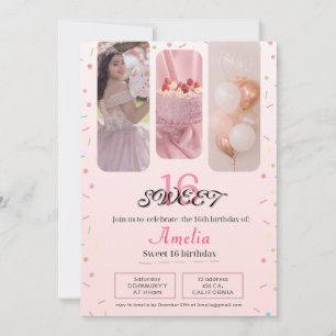 Invitación de cumpleaños 16 dulce minimalista y li