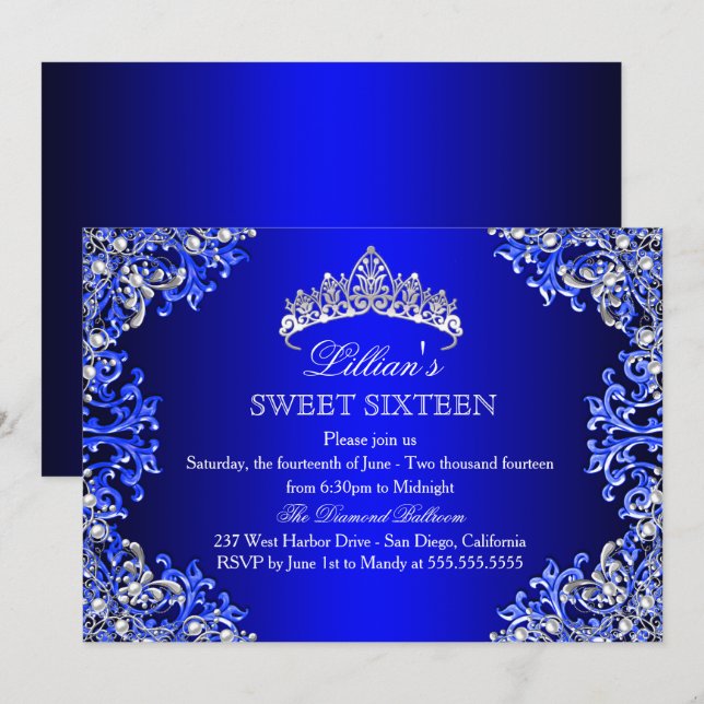 Invitación de Cumpleaños 16 Dulce Tiara de Damasco (Anverso / Reverso)