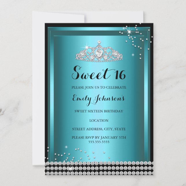 Invitación de cumpleaños 16 dulce tiara destello a (Anverso)