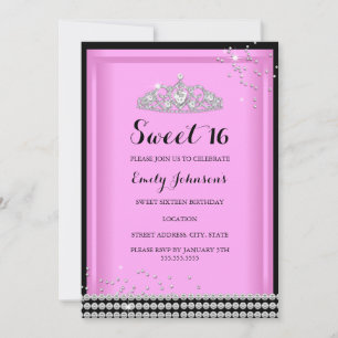 Invitación de cumpleaños 16 dulces Tiara Pink Spar