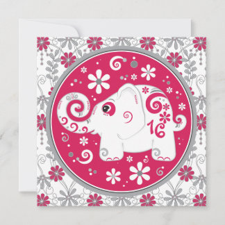 Invitación de cumpleaños 16 Elephant Floral Red Sw