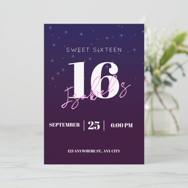 Invitación de cumpleaños 16 para niña Digital Swee (Anverso de pie)