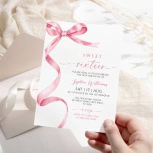 Invitación de cumpleaños 16 Pink Bow Sweet