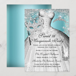 Invitación de Cumpleaños 16 Princesa Azul Plateada