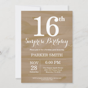 Invitación de cumpleaños 16 sorpresa rústica