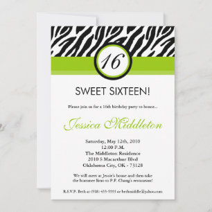 Invitación de cumpleaños 16a Cebra verde animada l