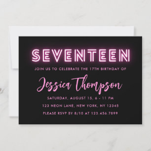 Invitación de cumpleaños 17 de Neon Pink