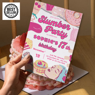 Invitación de cumpleaños 17 fiesta de pijamas para