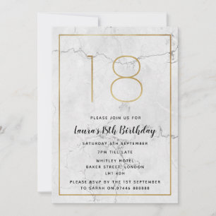 Invitación de cumpleaños 18 a White & Gold Marled