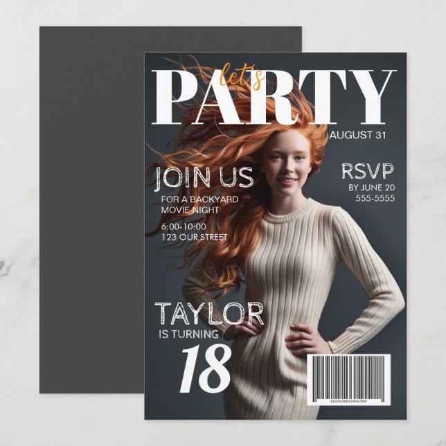 Invitación de cumpleaños 18 al estilo de la revist (Anverso / Reverso)