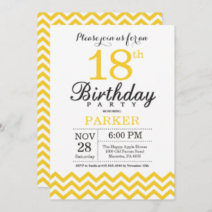 Invitación de cumpleaños 18 Chevron amarillo