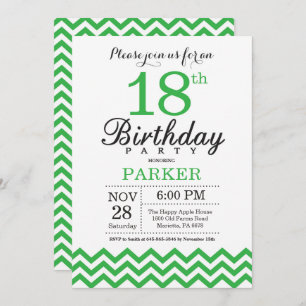 Invitación de cumpleaños 18 Chevron verde