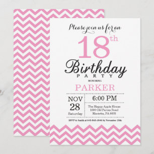Invitación de cumpleaños 18 con Chevron Rosa