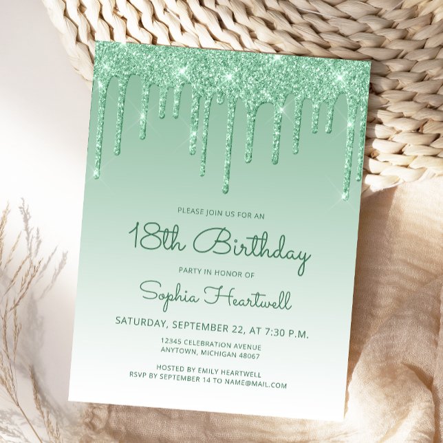 Invitación de cumpleaños 18 con gotas de purpurina (Subido por el creador)