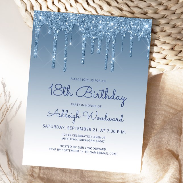 Invitación de cumpleaños 18 con gotas de purpurina (Subido por el creador)