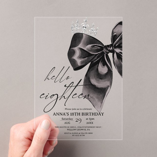 Invitación de cumpleaños 18 con lazo negro diecioc (Insitu (portátil))