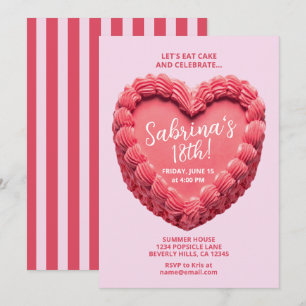 Invitación de cumpleaños 18 con tarta de corazón (