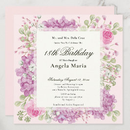 Invitación de cumpleaños 18 elegante flores rosada