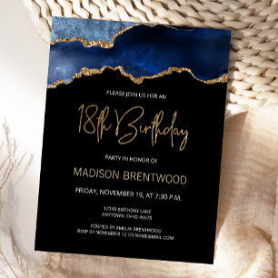 Invitación de cumpleaños 18 en Agate Blue Gold