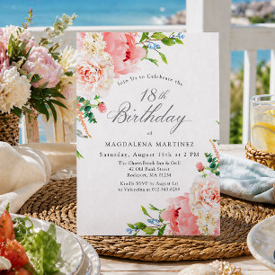 Invitación de cumpleaños 18 femenino flores rosas 