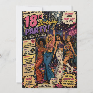 Invitación de cumpleaños 18 groovy de discoteca de