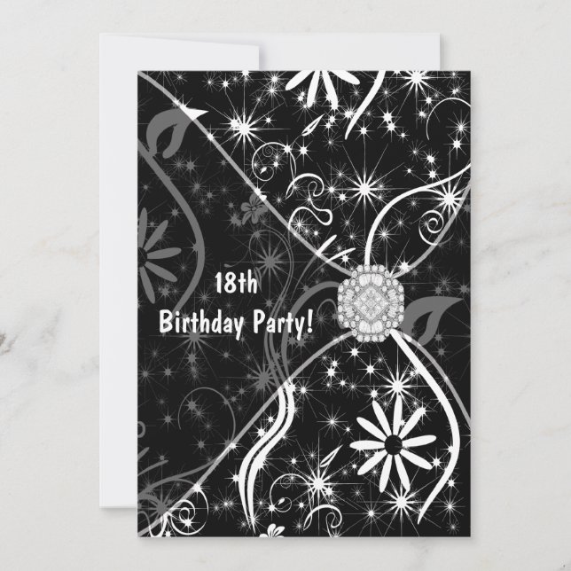 Invitación de cumpleaños 18 negro joya 18 (Anverso)