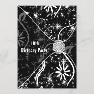 Invitación de cumpleaños 18 negro joya 18