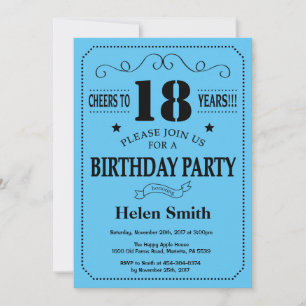 Invitación de cumpleaños 18: negro y azul
