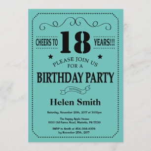 Invitación de cumpleaños 18 negro y Verde azulado