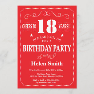 Invitación de cumpleaños 18: rojo y blanco