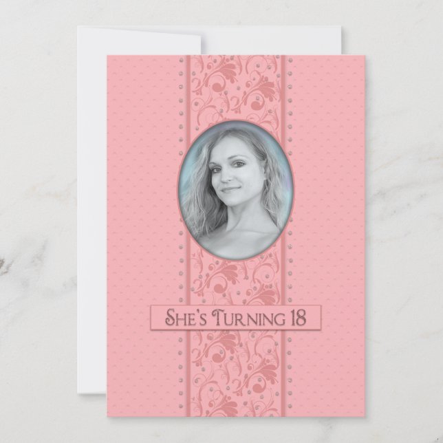 Invitación de cumpleaños 18, rosa y femenina, foto (Anverso)