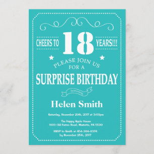 Invitación de cumpleaños 18 sorpresa azul turquesa