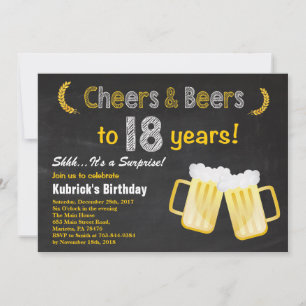 Invitación de cumpleaños 18 sorpresa Cheers and Be