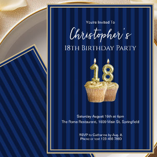 Invitación de cumpleaños 18 única azul oro para él