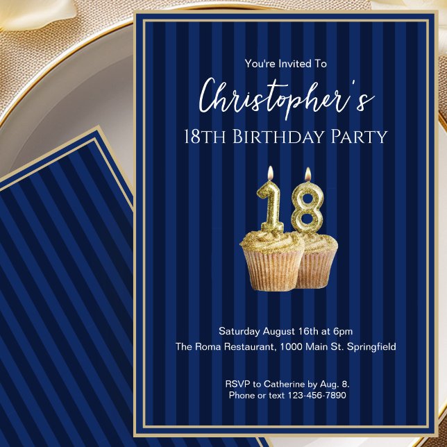 Invitación de cumpleaños 18 única azul oro para él (Subido por el creador)