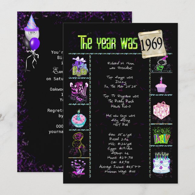 Invitación de cumpleaños 1969 (Anverso / Reverso)